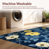 Ultra Soft Area Rug, Non Slip, Stain Resistant, Washable Area Rugs for Living Room, Bedroom, Chrysanthemum Floral Elegance(Blue)