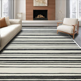 Ultra Soft Area Rug, Non Slip, Stain Resistant, Washable Area Rugs for Living Room, Bedroom, Trendy Monochrome Linear Motif(Black)