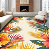 Ultra Soft Area Rug, Non Slip, Stain Resistant, Washable Area Rugs for Living Room, Bedroom, Botanical Bliss Tropical Paradise Vibrant Colors(Red)