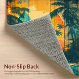 Ultra Soft Area Rug, Non Slip, Stain Resistant, Washable Area Rugs for Living Room, Bedroom, Rustic Summer Surfboard Bath Rug with Palm Tree Artwork on Weathered Wood(Blue)