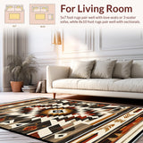Ultra Soft Area Rug, Non Slip, Stain Resistant, Washable Area Rugs for Living Room, Bedroom, Rustic Earthy Tribal Motif(Beige)