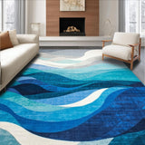 Ultra Soft Area Rug, Non Slip, Stain Resistant, Washable Area Rugs for Living Room, Bedroom, Coastal Blue Wave Abstract Area Rug Modern Artistic Funky Ocean Current Carpet(Blue)