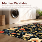 Ultra Soft Area Rug, Non Slip, Stain Resistant, Washable Area Rugs for Living Room, Bedroom, Artistic Floral Pattern with Depth(Black)