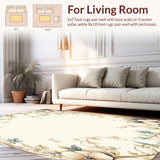Ultra Soft Area Rug, Non Slip, Stain Resistant, Washable Area Rugs for Living Room, Bedroom, Vintage Floral Patterned with Beige Blue Blossoms and Leafy Accents(Beige)