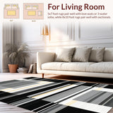 Ultra Soft Area Rug, Non Slip, Stain Resistant, Washable Area Rugs for Living Room, Bedroom, Elegant Black and Bone Stripe(Gray)