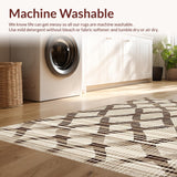 Ultra Soft Area Rug, Non Slip, Stain Resistant, Washable Area Rugs for Living Room, Bedroom, Minimalist Gray Tiled Design(Beige)