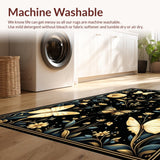 Ultra Soft Area Rug, Non Slip, Stain Resistant, Washable Area Rugs for Living Room, Bedroom, Whimsical Floral Bug Motif(Gold)