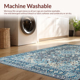 Ultra Soft Area Rug, Non Slip, Stain Resistant, Washable Area Rugs for Living Room, Bedroom, Eclectic Grey Blue Medallion Charm(Blue)