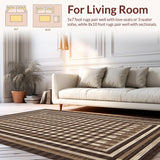 Ultra Soft Area Rug, Non Slip, Stain Resistant, Washable Area Rugs for Living Room, Bedroom, Artful Subtle Checkered Composition(Brown)