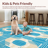 Ultra Soft Area Rug, Non Slip, Stain Resistant, Washable Area Rugs for Living Room, Bedroom, Modern Azure Hues Artistic Geometric Circle with Beige Undertones(Blue)