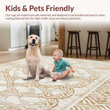 Ultra Soft Area Rug, Non Slip, Stain Resistant, Washable Area Rugs for Living Room, Bedroom, Eco Friendly Round With Interlaced Rustic Beige and Boho Charm(Beige)