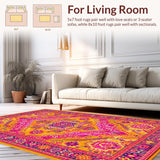 Ultra Soft Area Rug, Non Slip, Stain Resistant, Washable Area Rugs for Living Room, Bedroom, Dynamic Symmetrical Design Elements(Yellow)