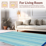 Ultra Soft Area Rug, Non Slip, Stain Resistant, Washable Area Rugs for Living Room, Bedroom, Ocean Stripe Poolside Area Rug Bold Blue Ivory Design UV Resistant Carpet(Blue)