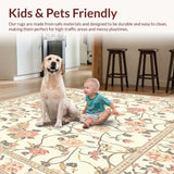 Ultra Soft Area Rug, Non Slip, Stain Resistant, Washable Area Rugs for Living Room, Bedroom, Elegant Beige Kitchen Area Floral Runner Non Slip(Ivory)