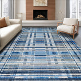 Ultra Soft Area Rug, Non Slip, Stain Resistant, Washable Area Rugs for Living Room, Bedroom, Modern Stripe Carpet(Blue)