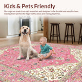 Ultra Soft Area Rug, Non Slip, Stain Resistant, Washable Area Rugs for Living Room, Bedroom, Traditional Floral Pink Elegance(Pink)