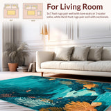 Ultra Soft Area Rug, Non Slip, Stain Resistant, Washable Area Rugs for Living Room, Bedroom, Coastal Seascape Lightweight Rug With Turtle Sanctuary And Coral Design(Blue)