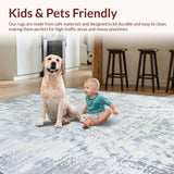 Ultra Soft Area Rug, Non Slip, Stain Resistant, Washable Area Rugs for Living Room, Bedroom, Serene Light Grey Organic Forms(Gray)