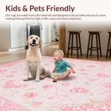 Ultra Soft Area Rug, Non Slip, Stain Resistant, Washable Area Rugs for Living Room, Bedroom, Vibrant Pink Floral Motif(Pink)