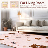 Ultra Soft Area Rug, Non Slip, Stain Resistant, Washable Area Rugs for Living Room, Bedroom, Joyful Playtime Round Rug(Pink)
