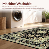 Ultra Soft Area Rug, Non Slip, Stain Resistant, Washable Area Rugs for Living Room, Bedroom, Rustic Traditional Tiled Motif(Black)