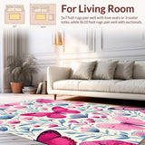 Ultra Soft Area Rug, Non Slip, Stain Resistant, Washable Area Rugs for Living Room, Bedroom, Soft Pastel Botanical Elegance(Pink)