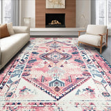 Ultra Soft Area Rug, Non Slip, Stain Resistant, Washable Area Rugs for Living Room, Bedroom, Playful Vintage Medallion Style(Pink)