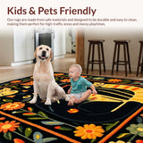 Ultra Soft Area Rug, Non Slip, Stain Resistant, Washable Area Rugs for Living Room, Bedroom, Whimsical Summer Flower Pattern(Black)
