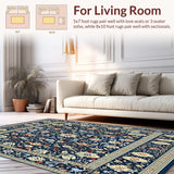 Ultra Soft Area Rug, Non Slip, Stain Resistant, Washable Area Rugs for Living Room, Bedroom, Waterproof Runner with Rustic Botanical Motif(Blue)