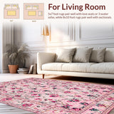 Ultra Soft Area Rug, Non Slip, Stain Resistant, Washable Area Rugs for Living Room, Bedroom, Charming Pastel Floral Elegance(Pink)