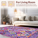 Ultra Soft Area Rug, Non Slip, Stain Resistant, Washable Area Rugs for Living Room, Bedroom, Contemporary Colorful Symmetrical Shapes(Purple)