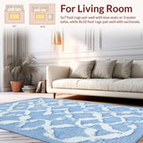 Ultra Soft Area Rug, Non Slip, Stain Resistant, Washable Area Rugs for Living Room, Bedroom, Elegant Scalloped Bow Rug With Preppy Aesthetic For Chic Home Decor(Blue)