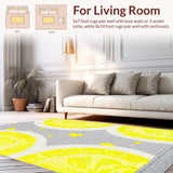 Ultra Soft Area Rug, Non Slip, Stain Resistant, Washable Area Rugs for Living Room, Bedroom, Lively Round Graphic Design(Yellow)
