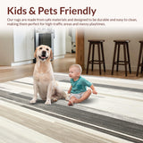 Beige and Slate Abstract Linear Runner With Subtle Distressed Stripes(Beige)