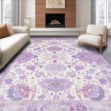 Ultra Soft Area Rug, Non Slip, Stain Resistant, Washable Area Rugs for Living Room, Bedroom, Pastel Round Flower Motif Delight(White)