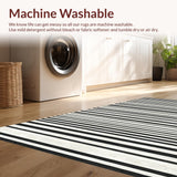 Ultra Soft Area Rug, Non Slip, Stain Resistant, Washable Area Rugs for Living Room, Bedroom, Classic Bistro Inspired Linear Pattern Washable Reversible Floor Mat(Black)