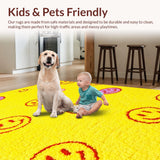 Ultra Soft Area Rug, Non Slip, Stain Resistant, Washable Area Rugs for Living Room, Bedroom, Playful Pastel Smiley Faces(Yellow)