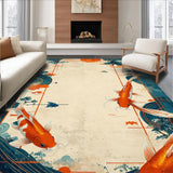 Ultra Soft Area Rug, Non Slip, Stain Resistant, Washable Area Rugs for Living Room, Bedroom, Dynamic Colorful Aquatic Theme(Orange)