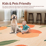 Ultra Soft Area Rug, Non Slip, Stain Resistant, Washable Area Rugs for Living Room, Bedroom, Whimsical Peach Patterned Elegance(Orange)