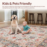Ultra Soft Area Rug, Non Slip, Stain Resistant, Washable Area Rugs for Living Room, Bedroom, Moora Distressed Vintage Rug with Peach Blush Medallion and Black Highlights(White)