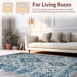 Ultra Soft Area Rug, Non Slip, Stain Resistant, Washable Area Rugs for Living Room, Bedroom, Sophisticated Transitional Damask Elegance(Blue)