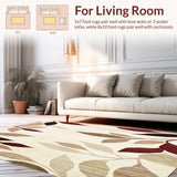 Ultra Soft Area Rug, Non Slip, Stain Resistant, Washable Area Rugs for Living Room, Bedroom, Crimson Tide Beige & Burgundy Abstract Leaf Motif(Beige)