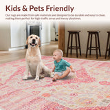 Ultra Soft Area Rug, Non Slip, Stain Resistant, Washable Area Rugs for Living Room, Bedroom, Floral Retro Elegance Blend(Pink)