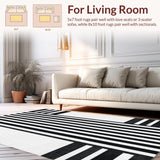 Ultra Soft Area Rug, Non Slip, Stain Resistant, Washable Area Rugs for Living Room, Bedroom, Monochrome Striped Flat Weave Rug With Contemporary Minimalist Design(Black)