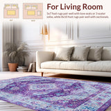 Ultra Soft Area Rug, Non Slip, Stain Resistant, Washable Area Rugs for Living Room, Bedroom, Trendy Eclectic Medallion Theme(Purple)