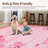 Ultra Soft Area Rug, Non Slip, Stain Resistant, Washable Area Rugs for Living Room, Bedroom, Cute Cozy Warmth Design(Pink)