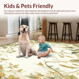 Ultra Soft Area Rug, Non Slip, Stain Resistant, Washable Area Rugs for Living Room, Bedroom, Floral Sage Area Easy Clean(Beige)