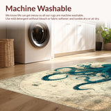 Ultra Soft Area Rug, Non Slip, Stain Resistant, Washable Area Rugs for Living Room, Bedroom, Deep Sea Creature Round Rug With Tentacle Design Nautical Chart Pattern(Blue)