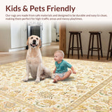 Ultra Soft Area Rug, Non Slip, Stain Resistant, Washable Area Rugs for Living Room, Bedroom, Ivory & Beige Round Floral Medallion(Beige)