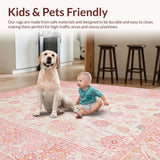 Ultra Soft Area Rug, Non Slip, Stain Resistant, Washable Area Rugs for Living Room, Bedroom, Stylish Pink Botanical Fusion(Pink)